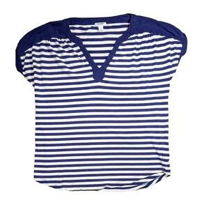 Old Navy Women Size L Top Nautical Sailor Beach Blue Stripe Coastal Fisherman